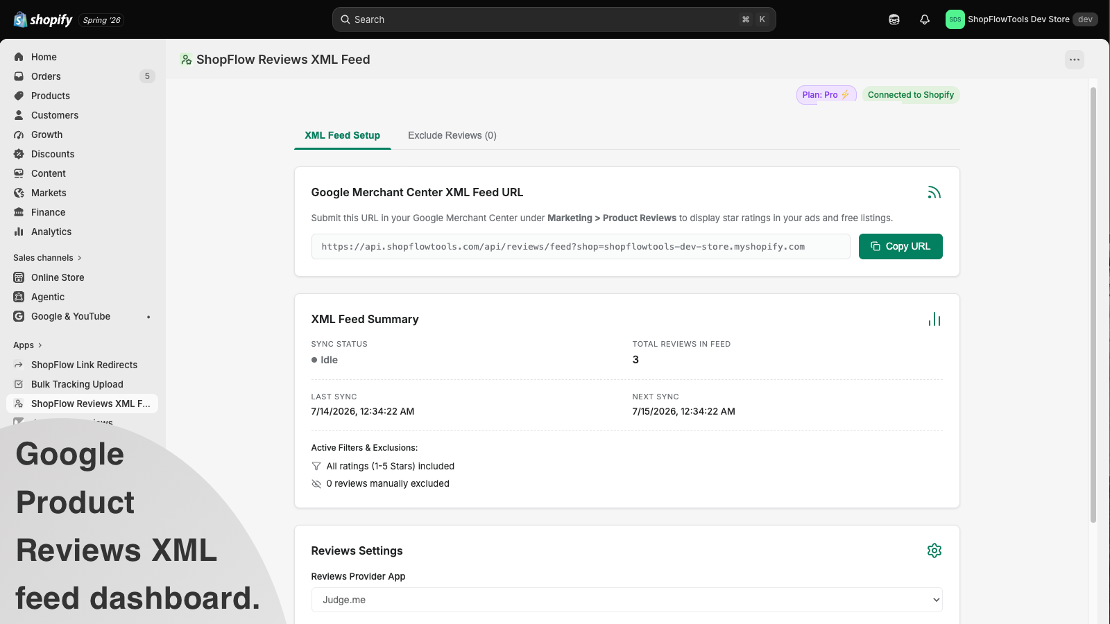 Reviews feed sync dashboard